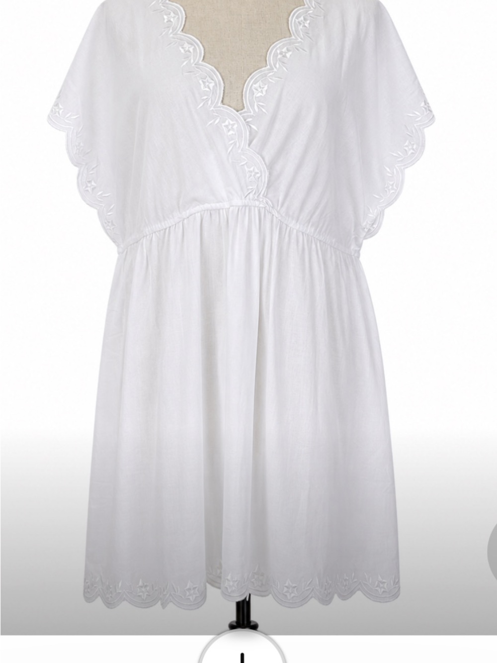 The Paragon White Embroidered Scallop V Neck Boho Mini Dress L Swim Beach